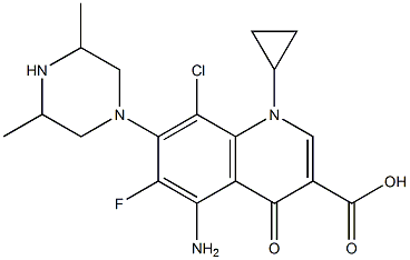 5-Amino-8-chloro-1-cyclopropyl-6-fluoro-1,4-dihydro-4-oxo-7-(3,5-dimethyl-1-piperazinyl)quinoline-3-carboxylic acid Struktur