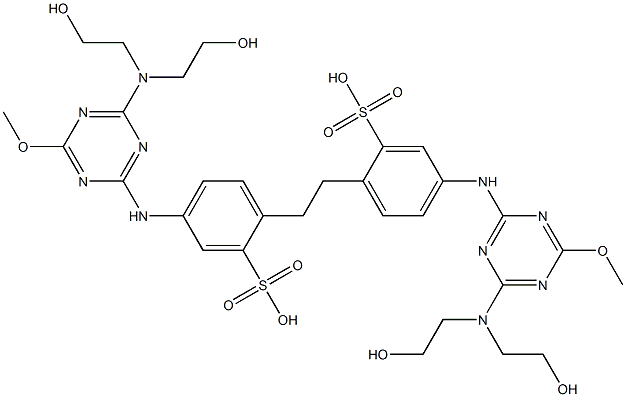 2,2'-(1,2-Ethanediyl)bis[5-[[4-[bis(2-hydroxyethyl)amino]-6-methoxy-1,3,5-triazin-2-yl]amino]benzenesulfonic acid] Struktur