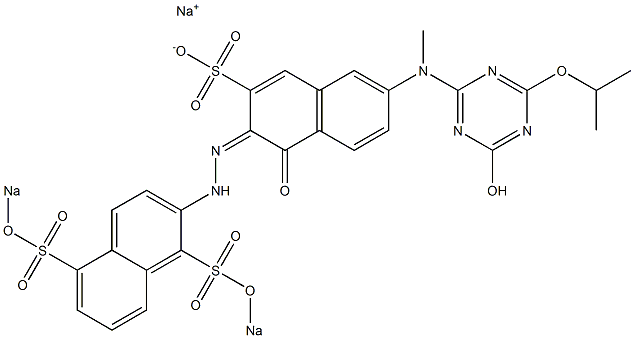 3-[2-[1,5-Bis(sodiosulfo)-2-naphtyl]hydrazono]-4-oxo-3,4-dihydro-7-[(4-hydroxy-6-isopropyloxy-1,3,5-triazine-2-yl)(methyl)amino]naphthalene-2-sulfonic acid sodium salt Struktur