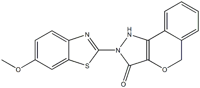 1,5-Dihydro-2-(6-methoxybenzothiazol-2-yl)[2]benzopyrano[4,3-c]pyrazol-3(2H)-one Struktur