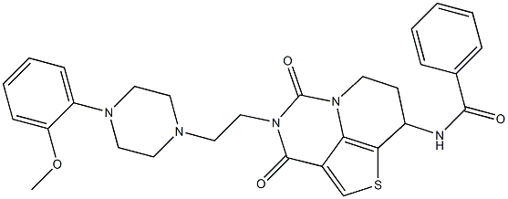 4-[2-[[4-(2-Methoxyphenyl)piperazin]-1-yl]ethyl]-8-benzoylamino-7,8-dihydro-3H,6H-1-thia-4,5a-diazaacenaphthylene-3,5(4H)-dione Struktur