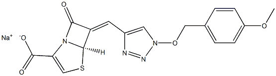 (5R,6Z)-6-[[1-[(4-Methoxybenzyl)oxy]-1H-1,2,3-triazol-4-yl]methylene]-7-oxo-4-thia-1-azabicyclo[3.2.0]hept-2-ene-2-carboxylic acid sodium salt Struktur