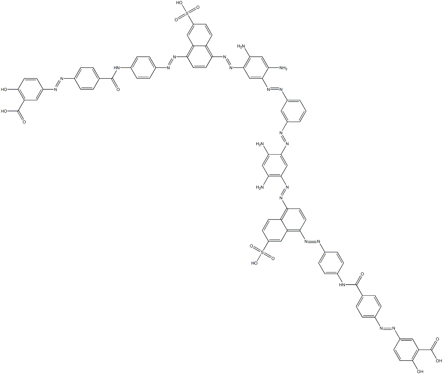 3,3'-[1,3-Phenylenebis[azo(4,6-diamino-3,1-phenylene)azo[7-sulfo-4,1-naphthalenediyl]azo-4,1-phenyleneiminocarbonyl-4,1-phenyleneazo]]bis[6-hydroxybenzoic acid] Struktur