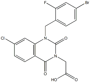 1-(4-Bromo-2-fluorobenzyl)-1,2,3,4-tetrahydro-7-chloro-2,4-dioxoquinazoline-3-acetic acid Struktur