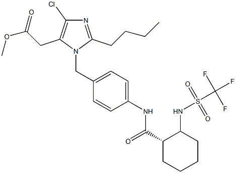 2-Butyl-4-chloro-1-[4-[[(1S)-2-(trifluoromethylsulfonylamino)cyclohexan-1-yl]carbonylamino]benzyl]-1H-imidazole-5-acetic acid methyl ester Struktur