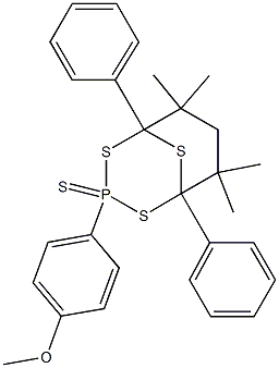 7-(4-Methoxyphenyl)-2,2,4,4-tetramethyl-1,5-diphenyl-7-phospha-6,8,9-trithiabicyclo[3.3.1]nonane7-sulfide Struktur