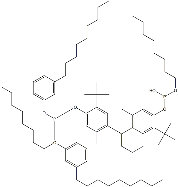 [Butylidenebis(2-tert-butyl-5-methyl-4,1-phenyleneoxy)]bis(phosphonous acid)O,O'-dioctyl O,O'-bis(3-nonylphenyl) ester Struktur