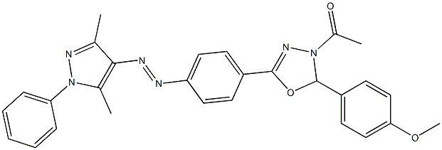 4-Acetyl-5-(4-methoxyphenyl)-4,5-dihydro-2-[4-[(3,5-dimethyl-1-phenyl-1H-pyrazol-4-yl)azo]phenyl]-1,3,4-oxadiazole Struktur