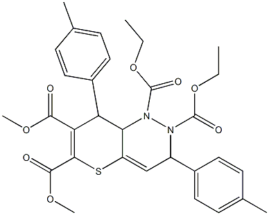 3,8-Bis(p-methylphenyl)-1,2,3,5,8,8a-hexahydro-1,2-diaza-5-thianaphthalene-1,2,6,7-tetracarboxylic acid 1,2-diethyl 6,7-dimethyl ester Struktur