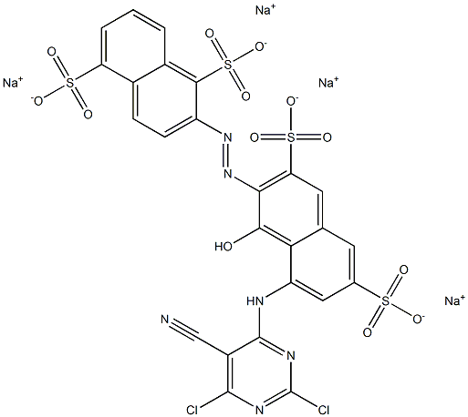 8-(2,6-Dichloro-5-cyanopyrimidin-4-ylamino)-1-hydroxy[2,2'-azobisnaphthalene]-1',3,5',6-tetrasulfonic acid tetrasodium salt Struktur