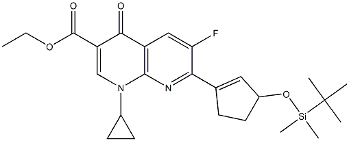 1,4-Dihydro-6-fluoro-7-[3-[dimethyl(tert-butyl)silyloxy]-1-cyclopenten-1-yl]-4-oxo-1-cyclopropyl-1,8-naphthyridine-3-carboxylic acid ethyl ester Struktur