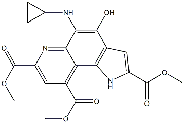 4-Hydroxy-5-(cyclopropylamino)-1H-pyrrolo[2,3-f]quinoline-2,7,9-tricarboxylic acid trimethyl ester Struktur