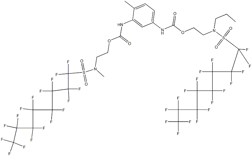 1-Methyl-2-[2-[N-methyl-N-(heptadecafluorooctyl)sulfonylamino]ethoxycarbonylamino]-4-[2-[N-propyl-N-(heptadecafluorooctylsulfonyl)amino]ethoxycarbonylamino]benzene Struktur