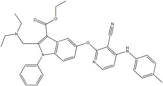 1-Phenyl-2-[(diethylamino)methyl]-5-[3-cyano-4-[(4-methylphenyl)amino]pyridin-2-yloxy]-1H-indole-3-carboxylic acid ethyl ester Struktur