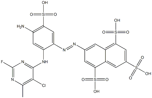 7-[[4-Amino-2-[(5-chloro-2-fluoro-6-methylpyrimidin-4-yl)amino]-5-sulfophenyl]azo]-1,3,5-naphthalenetrisulfonic acid Struktur