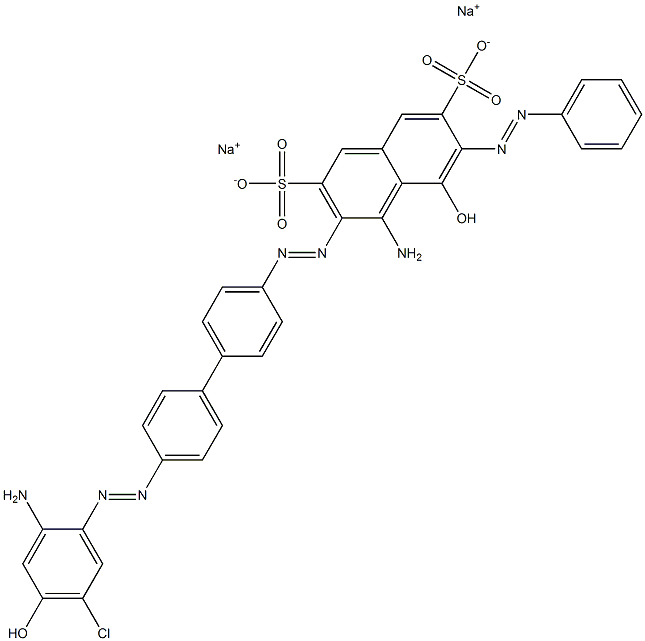 4-Amino-3-[[4'-[(2-amino-5-chloro-4-hydroxyphenyl)azo]-1,1'-biphenyl-4-yl]azo]-5-hydroxy-6-(phenylazo)naphthalene-2,7-disulfonic acid disodium salt Struktur