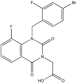 1-(4-Bromo-2-fluorobenzyl)-1,2,3,4-tetrahydro-8-fluoro-2,4-dioxoquinazoline-3-acetic acid Struktur