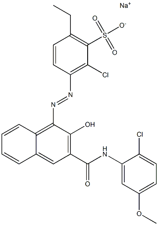 2-Chloro-6-ethyl-3-[[3-[[(2-chloro-5-methoxyphenyl)amino]carbonyl]-2-hydroxy-1-naphtyl]azo]benzenesulfonic acid sodium salt Struktur