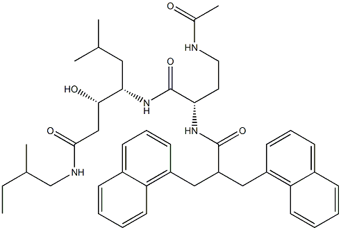 (3S,4S)-4-[(S)-2-[2,2-Bis(1-naphthalenylmethyl)-1-oxoethylamino]-4-acetylaminobutyrylamino]-3-hydroxy-6-methyl-N-(2-methylbutyl)heptanamide Struktur