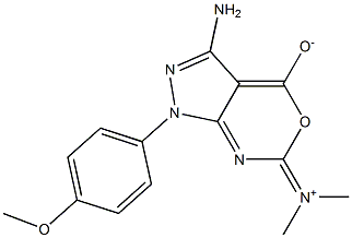 [1,6-Dihydro-3-amino-1-(4-methoxyphenyl)-6-(dimethyliminio)pyrazolo[3,4-d][1,3]oxazine]-4-olate Struktur