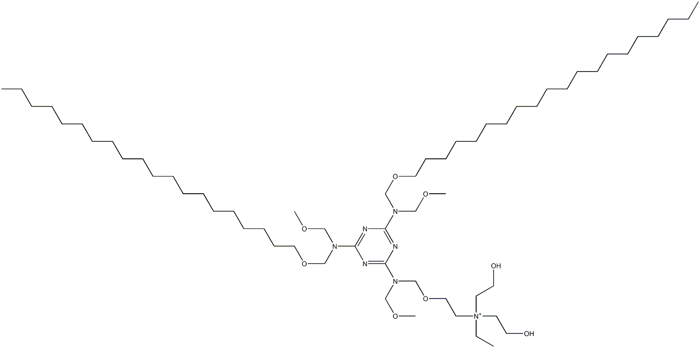 2-[[[4,6-Bis[[(icosyloxy)methyl](methoxymethyl)amino]-1,3,5-triazin-2-yl](methoxymethyl)amino]methoxy]-N-ethyl-N,N-bis(2-hydroxyethyl)ethanaminium Struktur