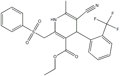 5-Cyano-1,4-dihydro-6-methyl-2-[phenylsulfonylmethyl]-4-(2-trifluoromethylphenyl)pyridine-3-carboxylic acid ethyl ester Struktur