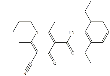 N-(2,6-Diethylphenyl)-1,4-dihydro-2,6-dimethyl-4-oxo-1-butyl-5-cyano-3-pyridinecarboxamide Struktur