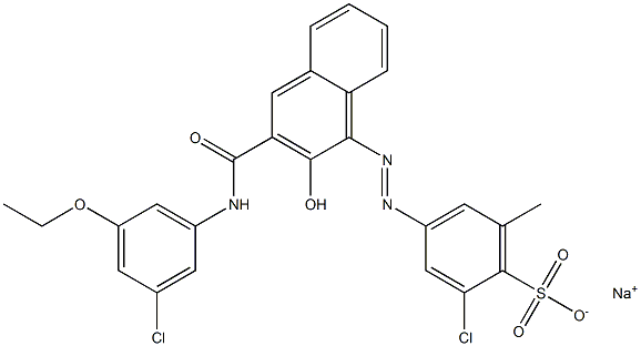 2-Chloro-6-methyl-4-[[3-[[(3-chloro-5-ethoxyphenyl)amino]carbonyl]-2-hydroxy-1-naphtyl]azo]benzenesulfonic acid sodium salt Struktur