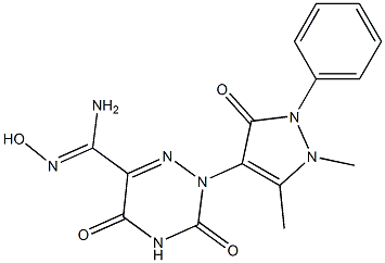 1-[(2,5-Dihydro-2,3-dimethyl-5-oxo-1-phenyl-1H-pyrazol)-4-yl]-5-[amino(hydroxyimino)methyl]-6-azauracil Struktur