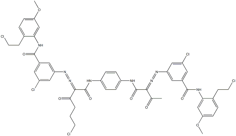 3,3'-[2-(2-Chloroethyl)-1,4-phenylenebis[iminocarbonyl(acetylmethylene)azo]]bis[N-[2-(2-chloroethyl)-5-methoxyphenyl]-5-chlorobenzamide] Struktur