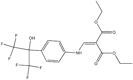 Diethyl 2-(((4-(2,2,2-trifluoro-1-hydroxy-1-(trifluoromethyl)ethyl)phenyl)amino)methylene)propane-1,3-dioate Struktur