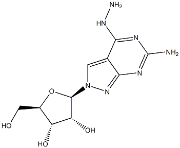 6-Amino-4-hydrozino-2-(beta-D-ribofuranosyl)-2H-pyrazolo[3,4-d]pyrimidine Struktur