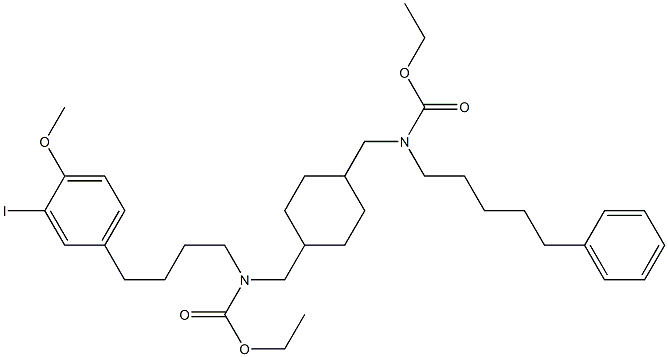 N,N'-bis(ethoxycarbonyl)-N-(4-(3-iodo-4-methoxyphenyl)butyl)-N'-(5-phenylpentyl)-1,4-cyclohexanedimethanamine Struktur