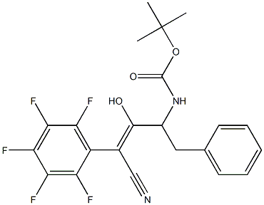 4-tert-butoxycarbonylamino-3-hydroxy-2-(2,3,4,5,6-pentafluorophenyl)-5-phenyl-2-pentenenitrile Struktur