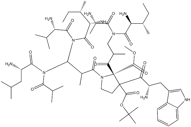 t-butyloxycarbonyl-tryptophyl-isoleucyl-alanyl-aminoisobutyryl-isoleucyl-valyl-aminoisobutyryl-leucyl-aminoisobutyryl-proline methyl ester Struktur