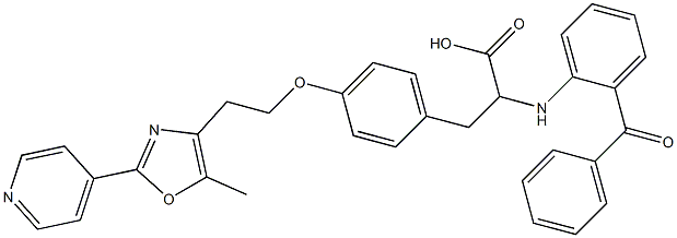 2-((2-benzoylphenyl)amino)-3--(4-(2-(5-methyl-2-pyridin-4-yloxazol-4-yl)ethoxy)phenyl)propionic acid Struktur