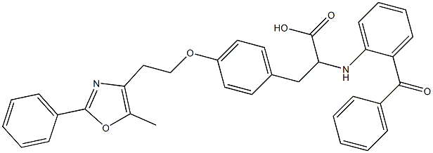 2-((2-benzoylphenyl)amino)-3-(4-(2-(5-methyl-2-phenyloxazol-4-yl)ethoxy)phenyl)propanoic acid Struktur