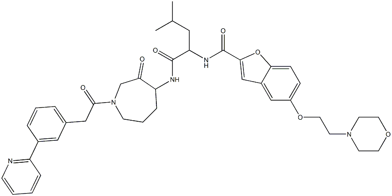 5-(2-morpholin-4-ylethoxy)benzofuran-2-carboxylic acid (3-methyl-1-(3-oxo-1-(2-(3-pyridin-2-ylphenyl)acetyl)azepan-4-ylcarbamoyl)butyl)amide Struktur