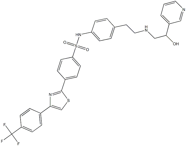 N-(4-(2-((2-hydroxy-2-(3-pyridinyl)ethyl)amino)ethyl)phenyl)-4-(4-(4-(trifluoromethyl)phenyl)thiazol-2-yl)benzenesulfonamide Struktur