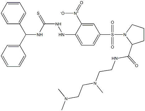 N-(4-(2-(2-((2-dmethylaminoethyl)methylamino)ethylaminocarbonyl)pyrrolidinylsulfonyl)-2-nitrophenylamino)-N'-diphenylmethylthiourea Struktur