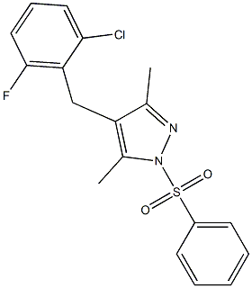 4-(2-chloro-6-fluorobenzyl)-3,5-dimethyl-1-(phenylsulfonyl)-1H-pyrazole Struktur