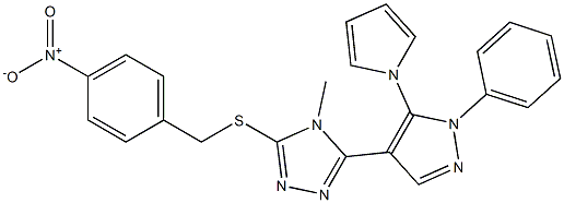 4-methyl-3-[(4-nitrobenzyl)sulfanyl]-5-[1-phenyl-5-(1H-pyrrol-1-yl)-1H-pyrazol-4-yl]-4H-1,2,4-triazole Struktur