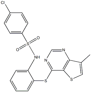 N1-{2-[(7-methylthieno[3,2-d]pyrimidin-4-yl)thio]phenyl}-4-chlorobenzene-1-sulfonamide Struktur