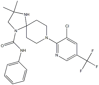 8-[3-chloro-5-(trifluoromethyl)-2-pyridinyl]-3,3-dimethyl-N-phenyl-1,4,8-triazaspiro[4.5]decane-1-carboxamide Struktur