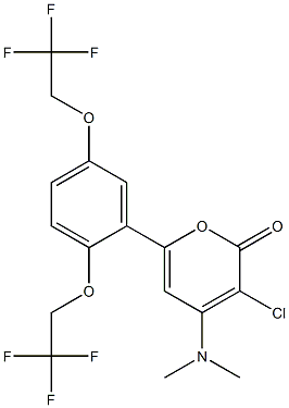 3-chloro-4-(dimethylamino)-6-[2,5-di(2,2,2-trifluoroethoxy)phenyl]-2H-pyran-2-one Struktur