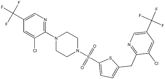 1-[3-chloro-5-(trifluoromethyl)-2-pyridinyl]-4-[(5-{[3-chloro-5-(trifluoromethyl)-2-pyridinyl]methyl}-2-thienyl)sulfonyl]piperazine Struktur