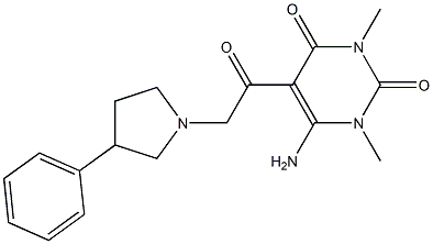 6-amino-1,3-dimethyl-5-[2-(3-phenyl-1-pyrrolidinyl)acetyl]-2,4(1H,3H)-pyrimidinedione Struktur