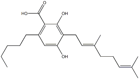 3-(3,7-dimethyl-2,6-octadienyl)-2,4-dihydroxy-6-pentylbenzenecarboxylic acid Struktur