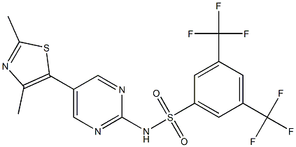 N1-[5-(2,4-dimethyl-1,3-thiazol-5-yl)pyrimidin-2-yl]-3,5-di(trifluoromethyl)benzene-1-sulfonamide Struktur