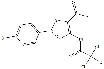 N1-[2-acetyl-5-(4-chlorophenyl)-3-thienyl]-2,2,2-trichloroacetamide Struktur